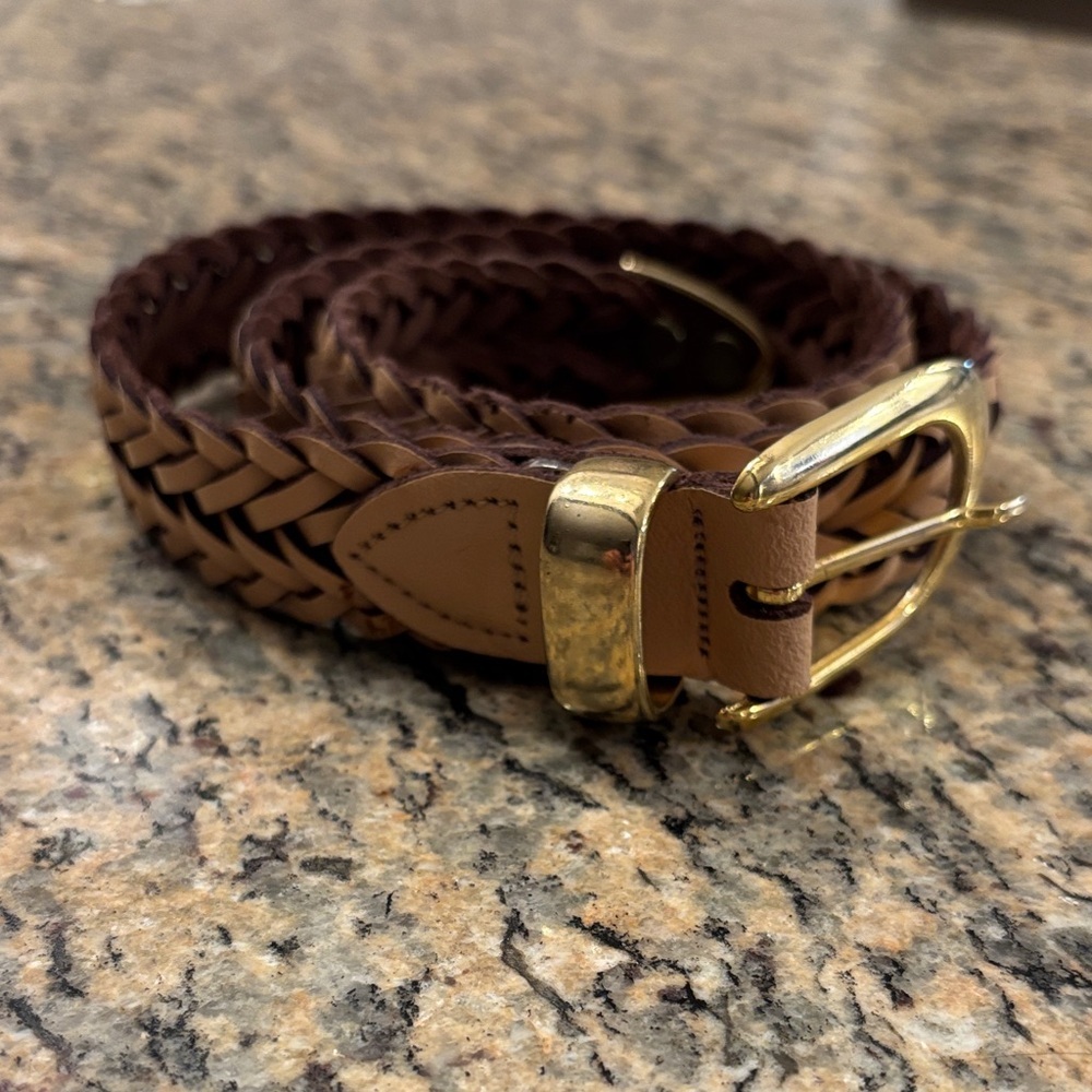 Vintage Capezio Genuine Leather Braided Belt Brown Gold Tone Argentina Made S/M